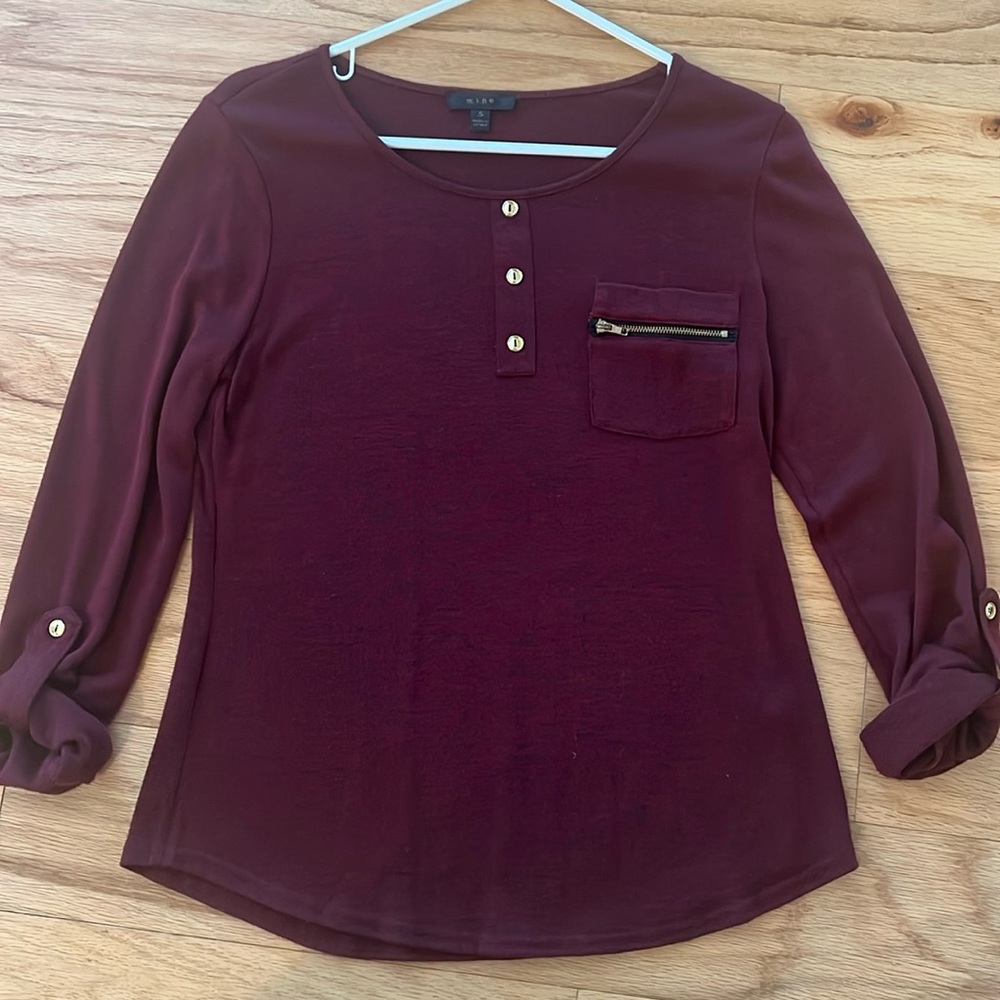 MINE maroon burgundy cuffed three-quarter length shirt small
